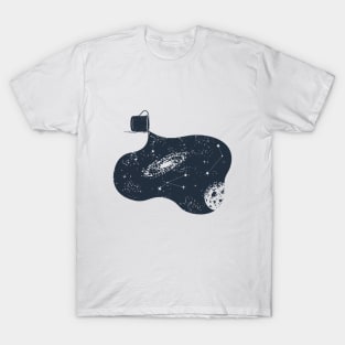 Creative Illustration. Double Exposure Effect. Camping Mug In Space T-Shirt